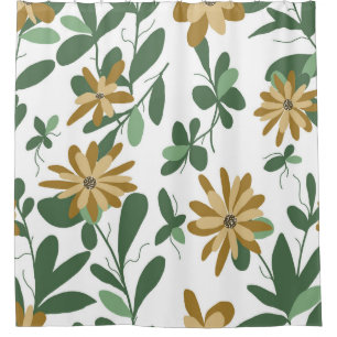 Cortina Para Box Padrão Floral Design 277 Verde Laranja Branco