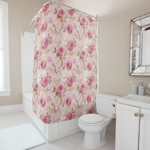 Cortina Para Box Padrão Floral do Chique Rosa bonito