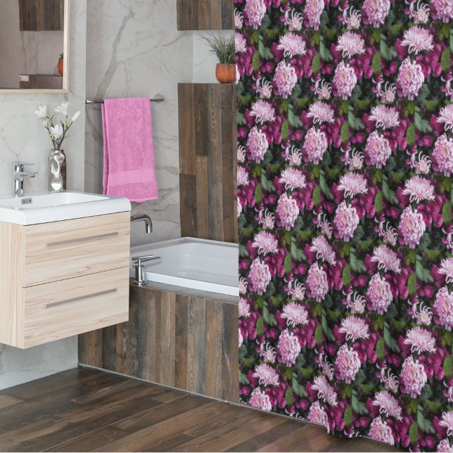 Cortina Para Box Padrão Floral dos Cristântemos Rosa (In Situ Bathroom)