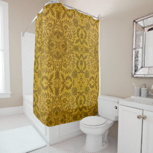 Cortina Para Box Padrão floral dourado ornamentado com simetria