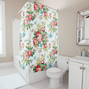Cortina Para Box Padrão Floral Elegante com Elemento Rosa Design