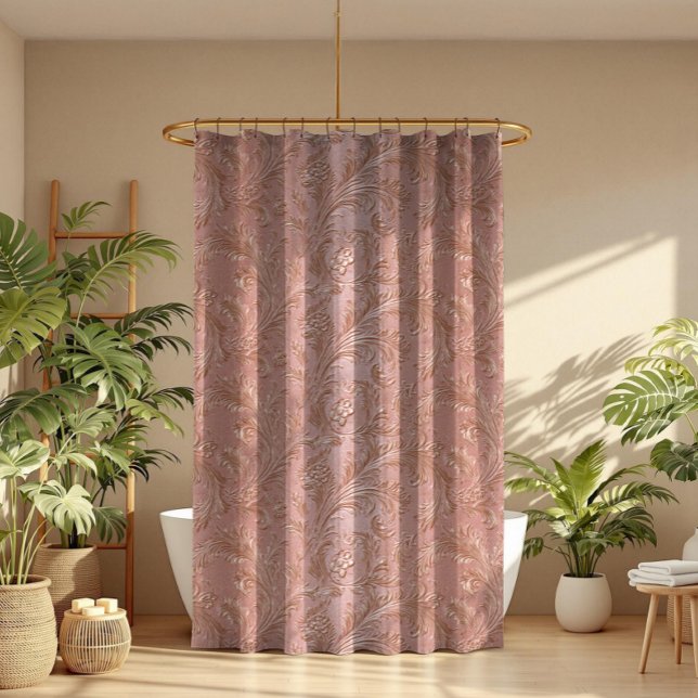 Cortina Para Box Padrão floral em rosa dourado (Criador carregado)