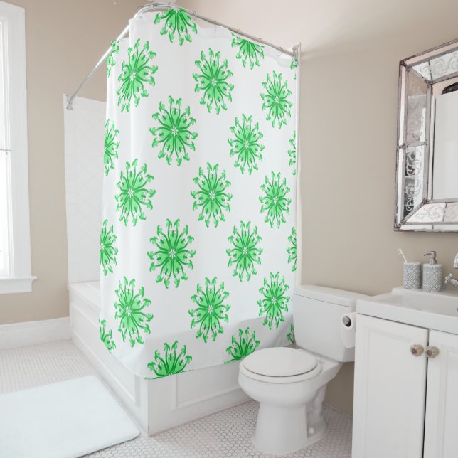 Cortina Para Box Padrão floral fresco verde (In Situ)