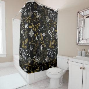 Cortina Para Box Padrão floral intrincado com dourado e branco