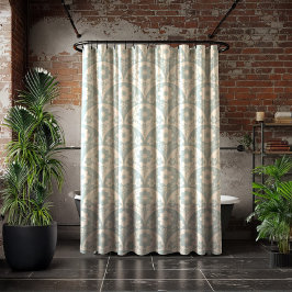 Cortina Para Box Padrão Floral Japonês em Azul Suave e Branco