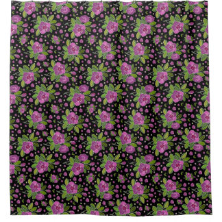 Cortina Para Box Padrão Floral Lilás Rosa Verde Preto