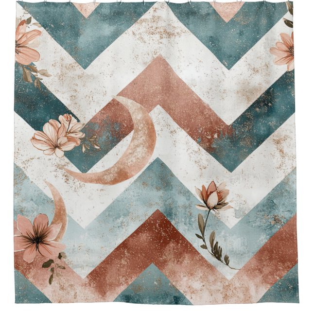 Cortina Para Box Padrão Floral Lua Rústica Chevron (5) (Frente)
