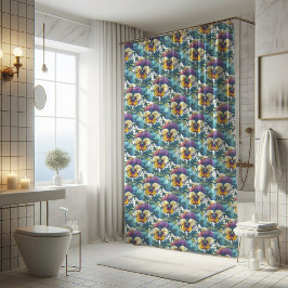 Cortina Para Box Padrão Floral Moderno Roxo e Azul Vibrante