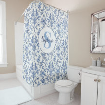 Padrão Floral Monograma Azul Toile Francês Nome