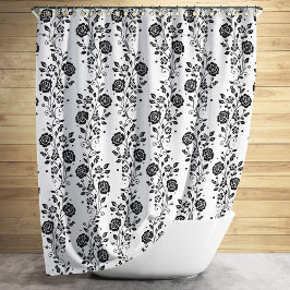 Cortina Para Box Padrão Floral Preto e Branco Elegante