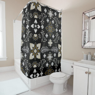 Cortina Para Box Padrão floral preto e branco ornamentado