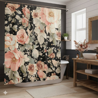 Cortina Para Box Padrão Floral Preto Moderno Elegante