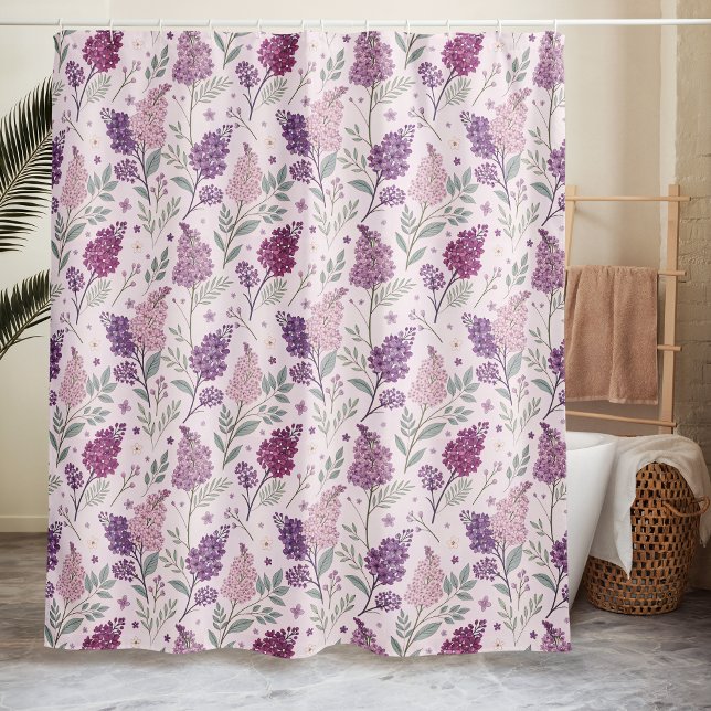 Cortina Para Box Padrão Floral Rosa Suave e Lilás Roxo   (Criador carregado)
