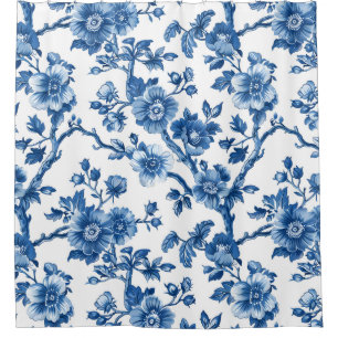 Cortina Para Box Padrão Floral Rustic Blue