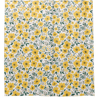 Cortina Para Box Padrão floral sem costura, Pequenas flores amarela