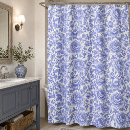 Cortina Para Box Padrão Floral Toile Francês Azul