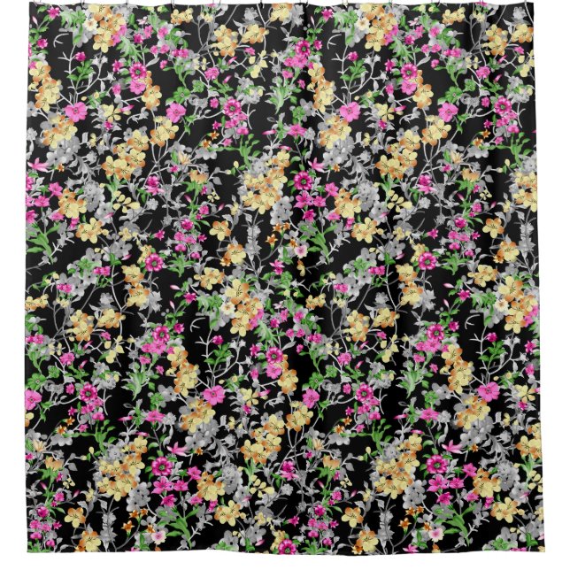 Cortina Para Box padrão floral uniforme de aquarela (Frente)