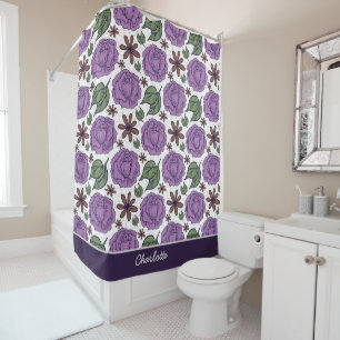 Cortina Para Box Padrão floral uniforme roxo personalizado