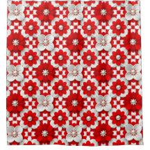 Padrão Floral Vermelho e Branco Vibrante com Pérol