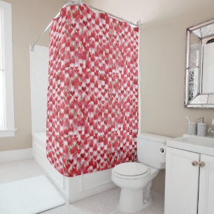 Cortina Para Box Padrão Floral Vermelho Moderno do Tartan