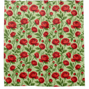 Cortina Para Box Padrão Floral Vibrante de Ranúnculo Vermelho