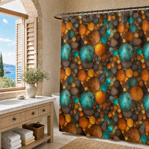 Cortina Para Box Padrão Fractal Abstrato Marrom Turquesa