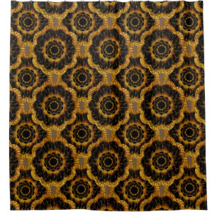 Cortina Para Box Padrão Geométrico de Flor Dourado da Vintage Retro