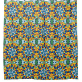 Cortina Para Box Padrão geométrico fractal azul e amarelo