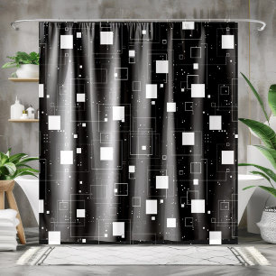 Cortina Para Box Padrão Geométrico Preto e Branco