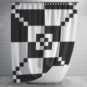 Cortina Para Box Padrão Geométrico Preto e Branco Moderno
