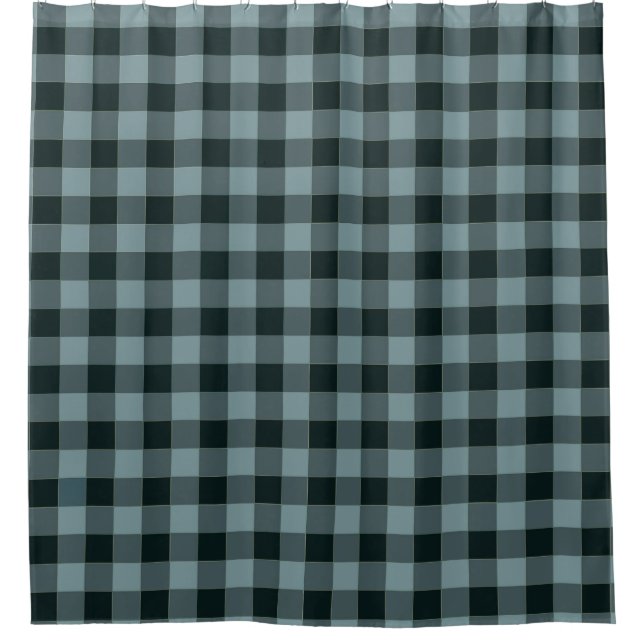 Cortina Para Box Padrão Gingham Preto Azul Verificado (Frente)