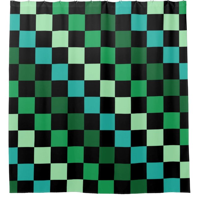 Cortina Para Box Padrão Gingham Verde Azul Verificado (Frente)