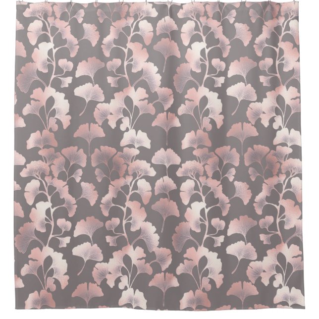 Cortina Para Box Padrão Ginkgo Rosa Preto Chic (Frente)
