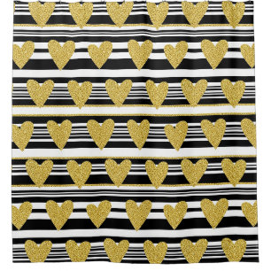 Cortina Para Box Padrão Glam Black Stripe Gold Heart (2)
