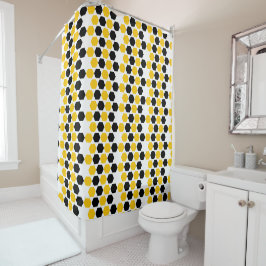Cortina Para Box Padrão Hexagrama Geométrico Amarelo Preto Bumble
