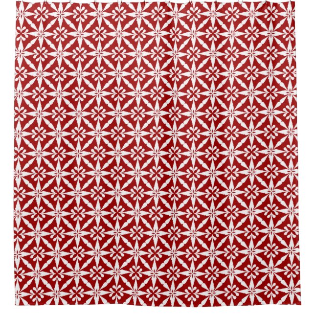 Cortina Para Box Padrão Ikat Star - Vermelho Escuro e Branco (Frente)