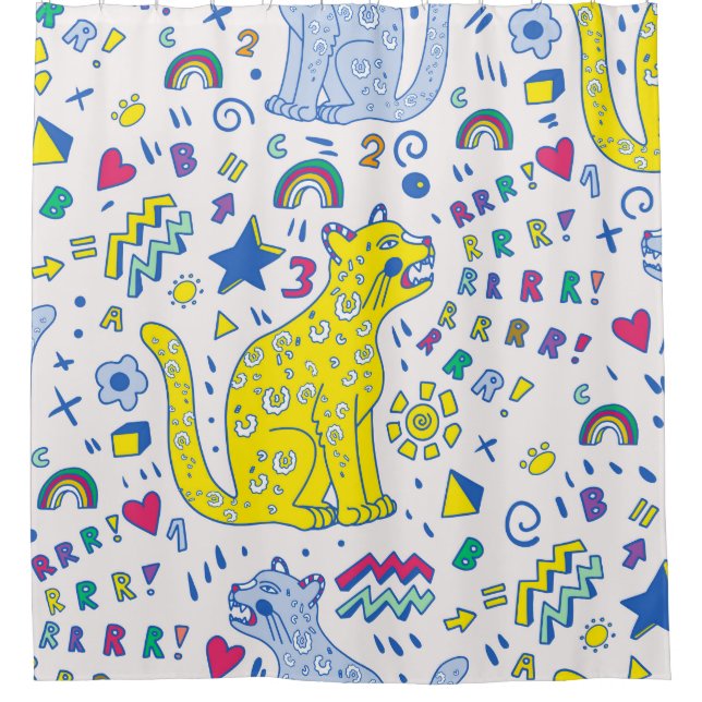 Cortina Para Box padrão infantil com tigre, letras, arco-íris,  (Frente)