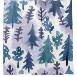 Cortina Para Box Padrão Invisível da Floresta de Inverno da Aquarel