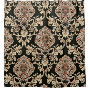 Cortina Para Box padrão jacquard damask clássico com quadro abstrat