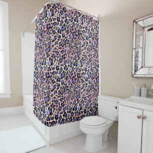 Cortina Para Box Padrão-Leopardo Rosa e Azul