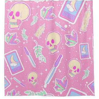 Cortina Para Box Padrão Mágico de Pastel Goth com Caveiras, Crist
