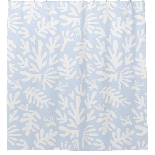 Cortina Para Box Padrão moderno de abstrato boho azul e branco (Frente)