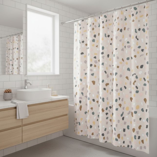 Cortina Para Box Padrão Moderno de Terrazzo Suave Neutro (Criador carregado)