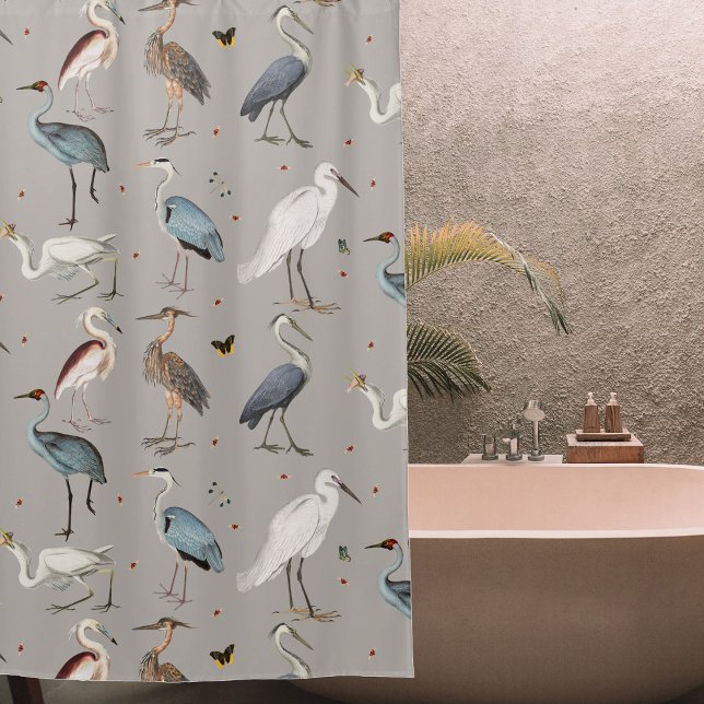 Cortina Para Box Padrão Natural do Heron Bird Egret da Aquarela (Watercolor Heron Bird Egret Nature Pattern Shower Curtain)