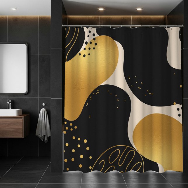 Cortina Para Box Padrão Orgânico Abstrato Moderno Preto e Dourado (Criador carregado)