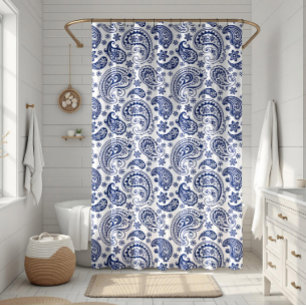 Cortina Para Box Padrão paisley de vinheta azul