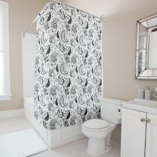 Cortina Para Box Padrão Paisley Preto e Branco – Arte Textil Elegan
