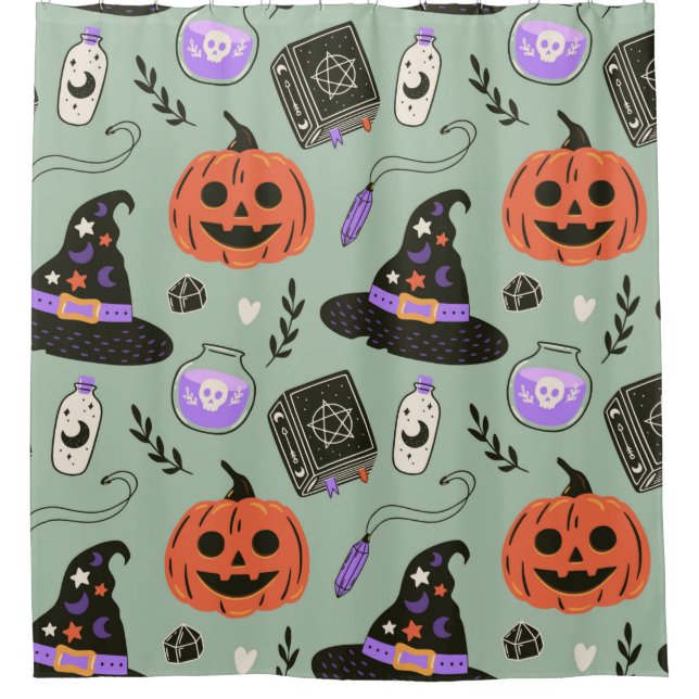 Cortina Para Box Padrão perfeito do Halloween com chapéu de bruxa,  (Frente)