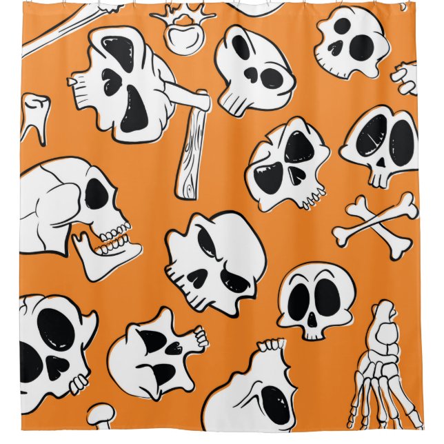 Cortina Para Box Padrão perfeito do Halloween com crânios e ossos.  (Frente)