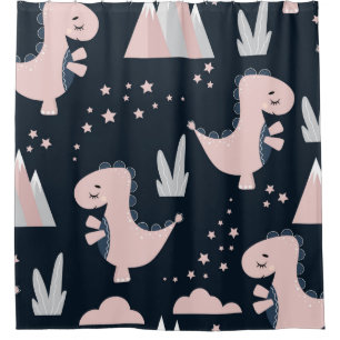Cortina Para Box Padrão perfeito e bonito com dinossauros cor-de-r